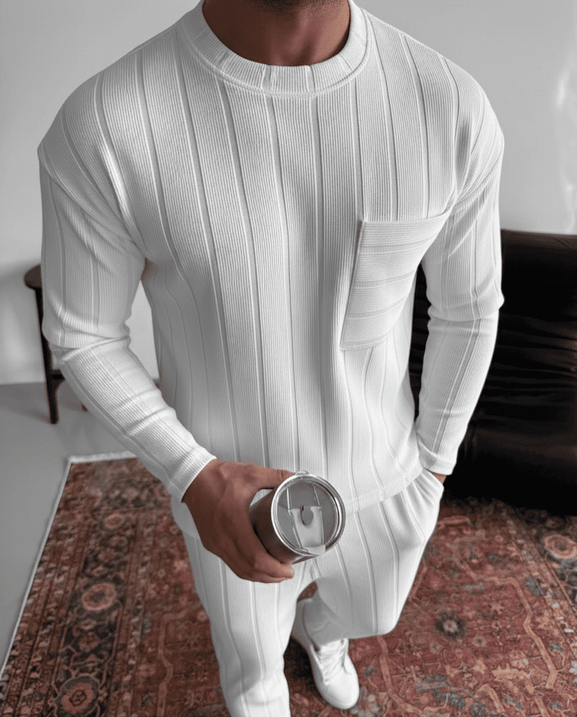 beyaztakim1 Carrot Fitilli Sweat + Pantolon Takım - Görsel 1